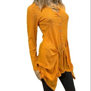 Dolcezza Orange Button-Up Cardigan Sweater Tunic Women's Top